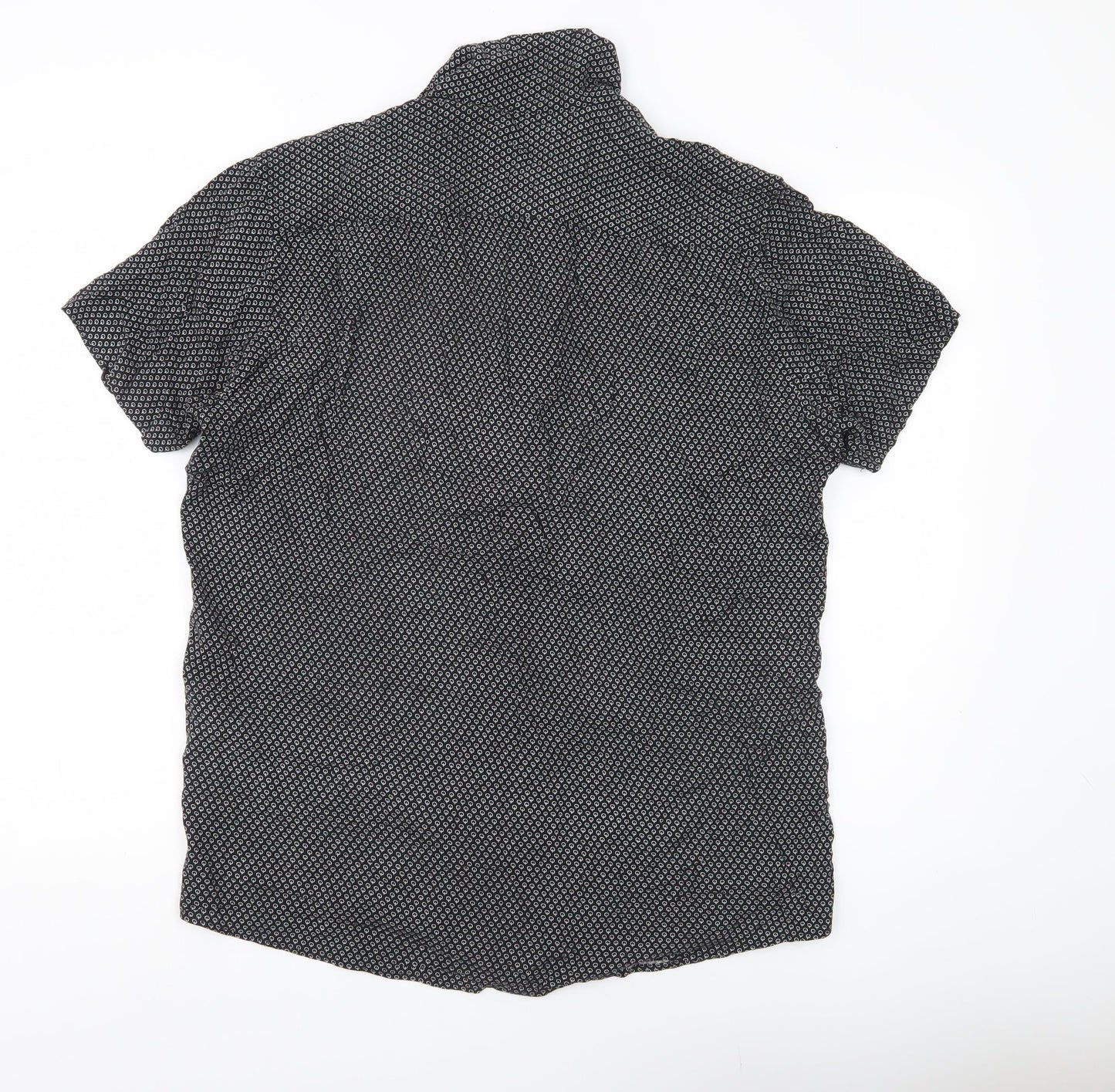 Jack & Jones Men’s Black Geometric Viscose Button-Up Shirt Size L