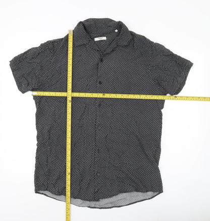 Jack & Jones Men’s Black Geometric Viscose Button-Up Shirt Size L