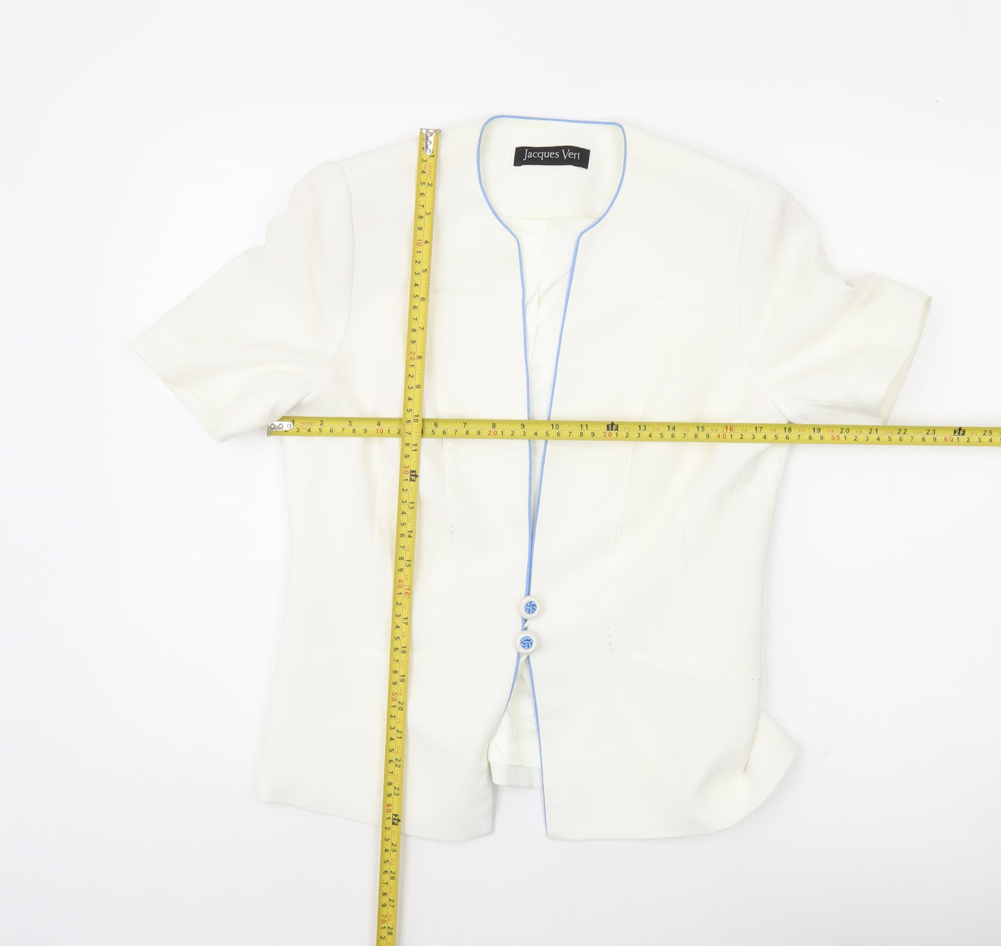 Jacques Vert Women Ivory Suit Jacket UK 10 Short Sleeve Formal Lined