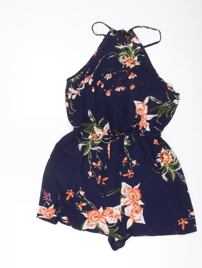 AX Paris Womens Blue Floral Halter Neck Sleeveless Playsuit Size 10
