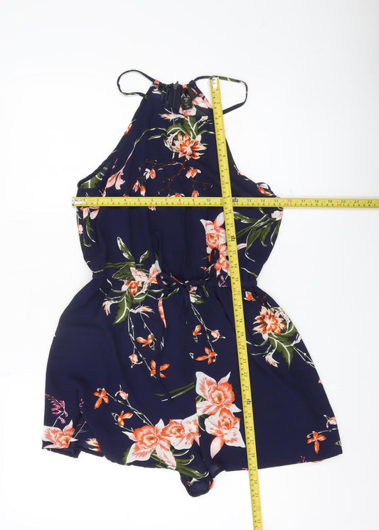 AX Paris Womens Blue Floral Halter Neck Sleeveless Playsuit Size 10