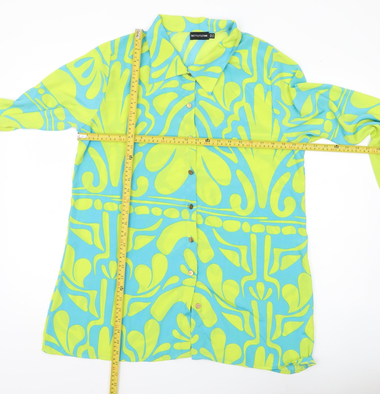 PrettyLittleThing Women's Multicoloured Button-Up Tunic Shirt UK 10