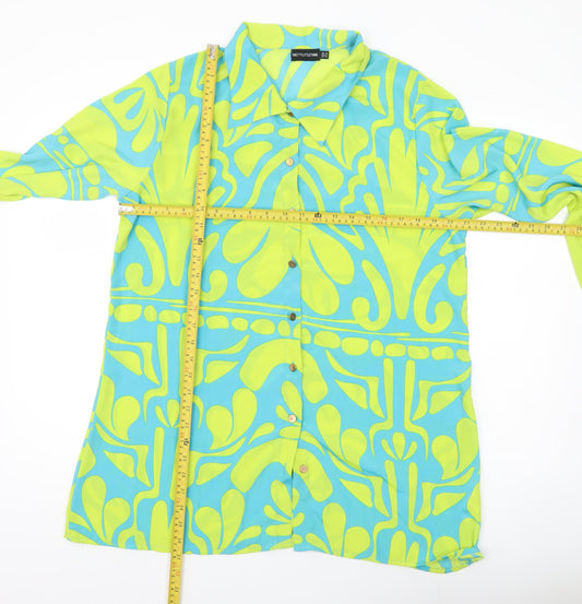 PrettyLittleThing Women's Multicoloured Button-Up Tunic Shirt UK 10