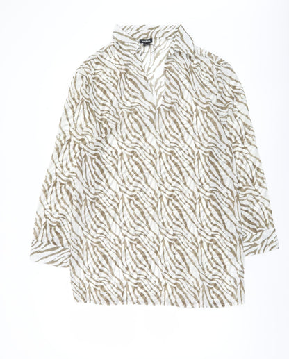 Boohoo Women’s Beige Zebra Animal Print Long Sleeve Blouse Size S