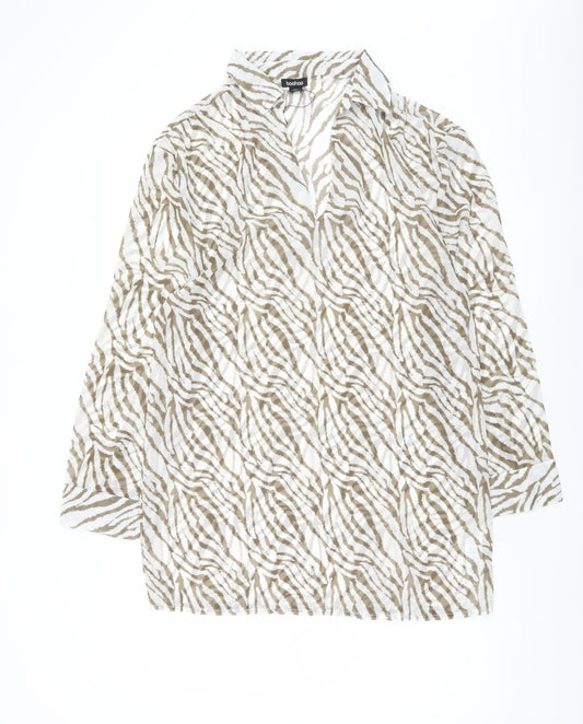 Boohoo Women’s Beige Zebra Animal Print Long Sleeve Blouse Size S