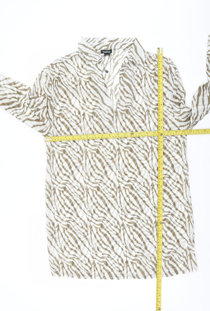 Boohoo Women’s Beige Zebra Animal Print Long Sleeve Blouse Size S