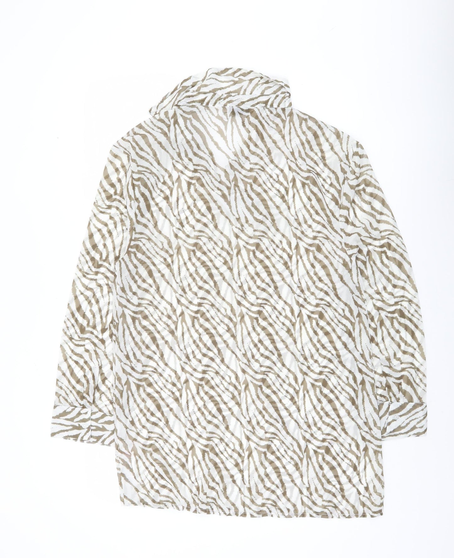 Boohoo Women’s Beige Zebra Animal Print Long Sleeve Blouse Size S