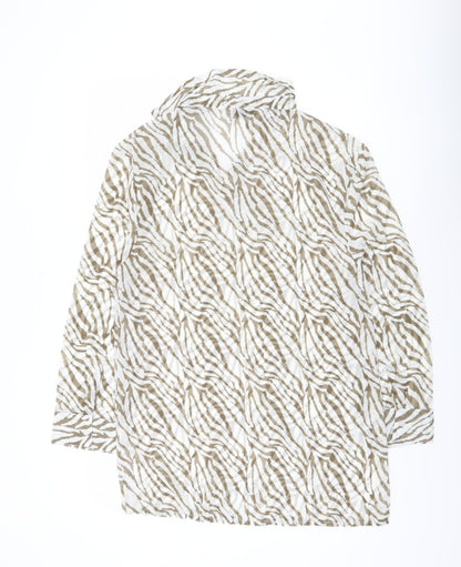 Boohoo Women’s Beige Zebra Animal Print Long Sleeve Blouse Size S