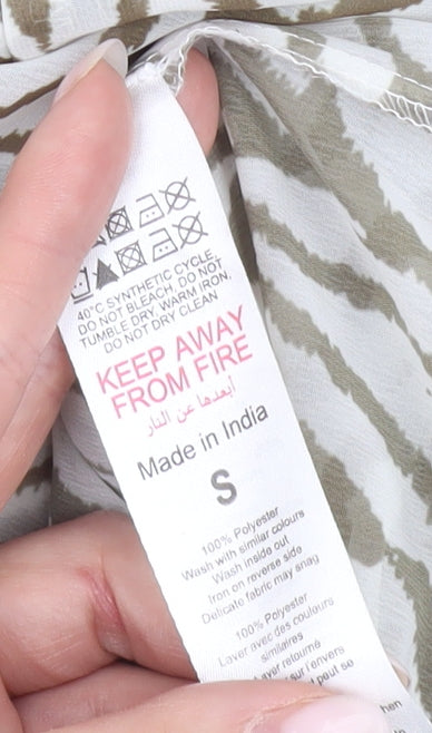 Boohoo Women’s Beige Zebra Animal Print Long Sleeve Blouse Size S