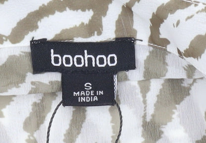 Boohoo Women’s Beige Zebra Animal Print Long Sleeve Blouse Size S