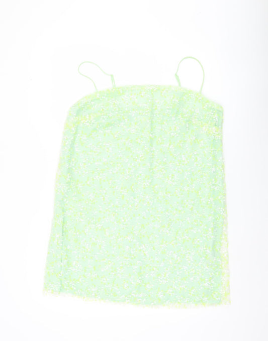 H&M Women’s Green Floral Slip Mini Dress Size 14 Summer Casual