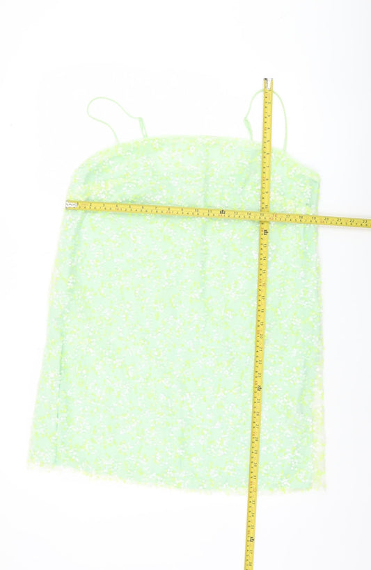 H&M Women’s Green Floral Slip Mini Dress Size 14 Summer Casual