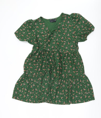 ASOS Women’s Green Floral Wrap Short Dress Size 10 Puff Sleeve