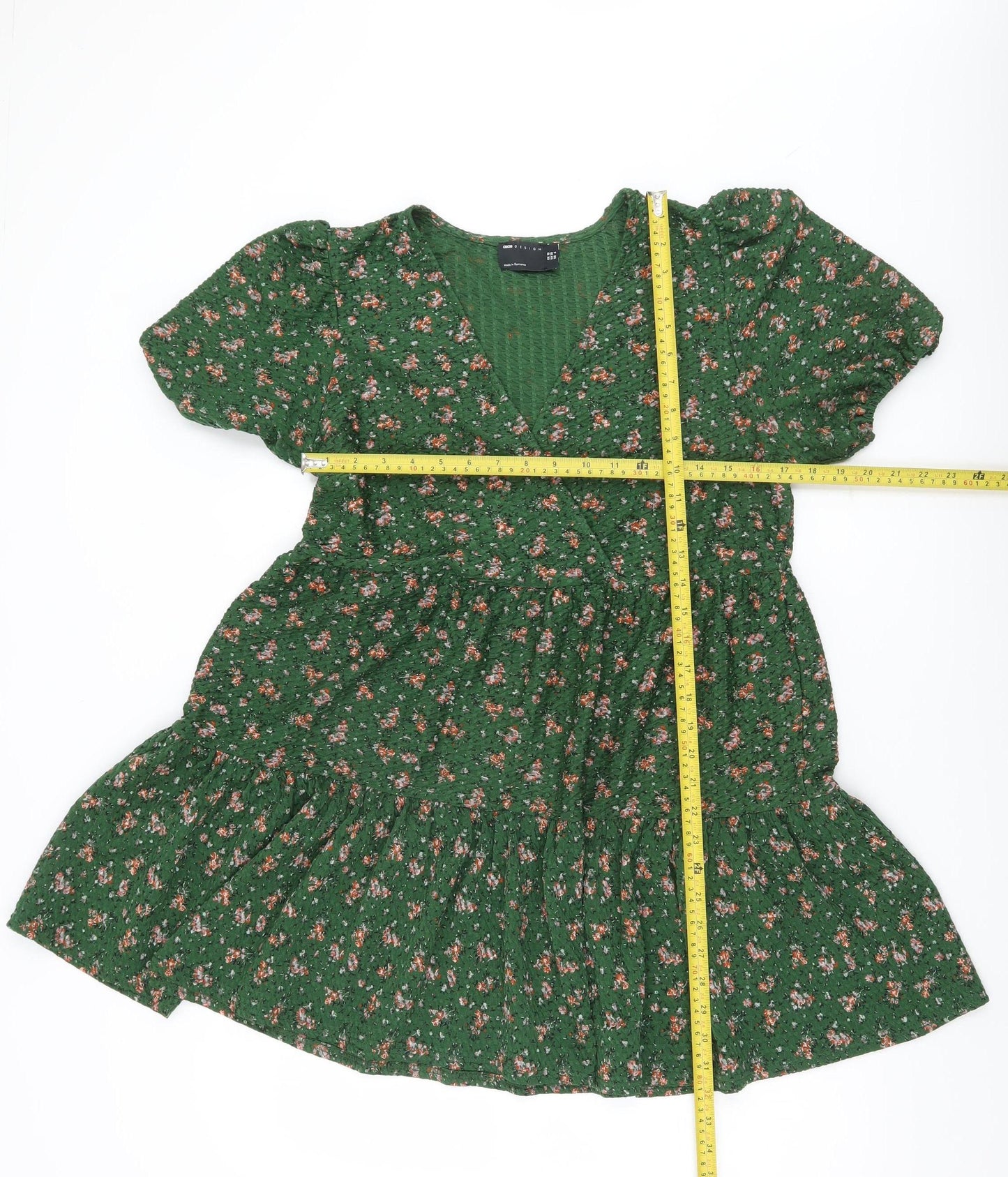 ASOS Women’s Green Floral Wrap Short Dress Size 10 Puff Sleeve