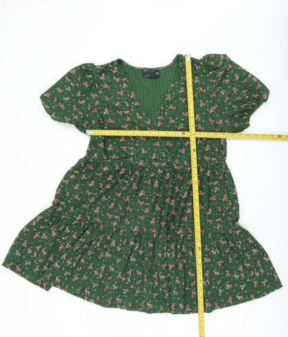 ASOS Women’s Green Floral Wrap Short Dress Size 10 Puff Sleeve