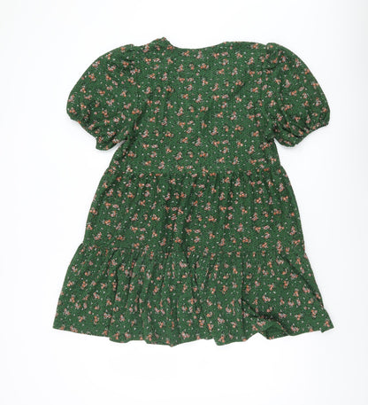 ASOS Women’s Green Floral Wrap Short Dress Size 10 Puff Sleeve