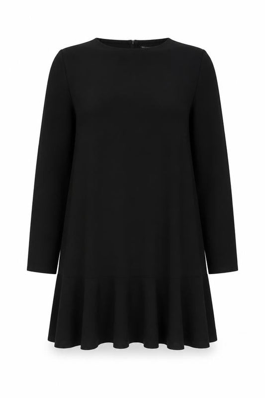 Front view of ASOS DESIGN Women’s Black Shift Dress, size S, Long Sleeve Crew Neck