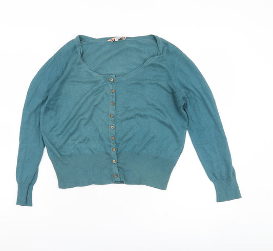 Womens UK Size 10 Fat Face Blue Cardigan Jumper