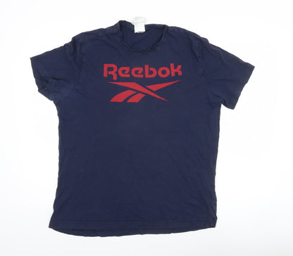 Reebok Men’s Blue Large Sports Graphic Logo Crew Neck T-Shirt