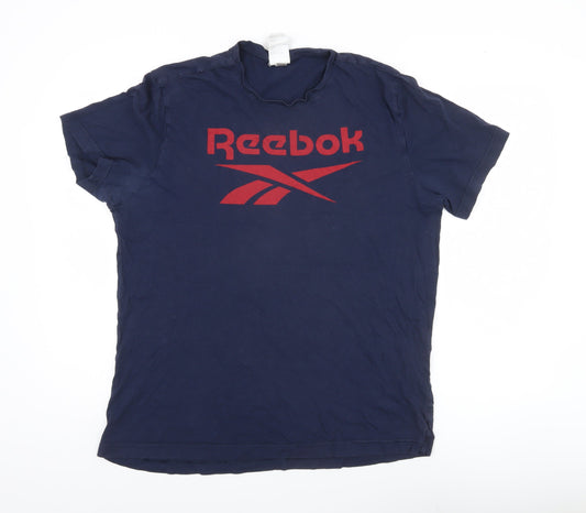 Reebok Men’s Blue Large Sports Graphic Logo Crew Neck T-Shirt