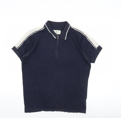 Jasper Conran Men’s Blue Cotton Polo Shirt S Short Sleeve Zip