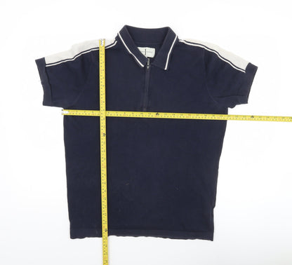 Jasper Conran Men’s Blue Cotton Polo Shirt S Short Sleeve Zip