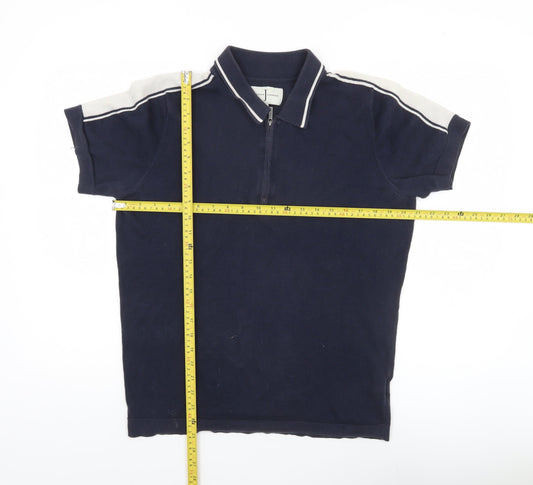 Jasper Conran Men’s Blue Cotton Polo Shirt S Short Sleeve Zip