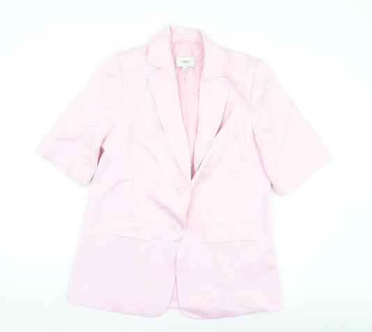 Marks and Spencer Women Pink Linen Blend Blazer Jacket Size 10