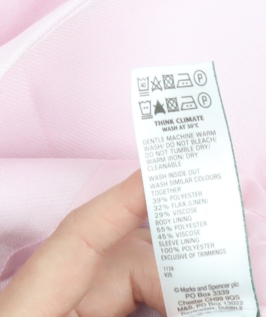 Marks and Spencer Women Pink Linen Blend Blazer Jacket Size 10