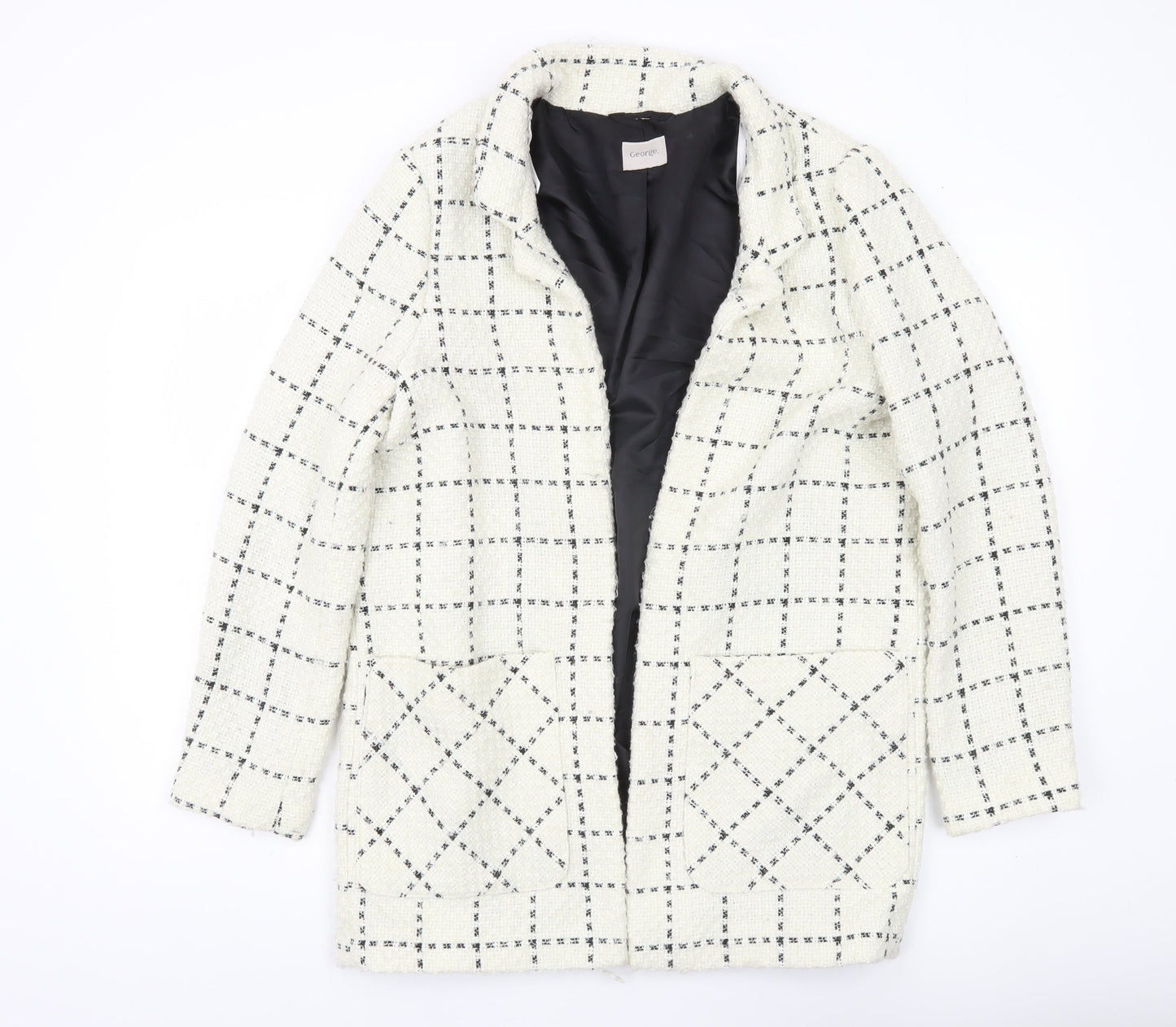George Women’s Ivory Check Tweed Mid-Length Coat Size 14