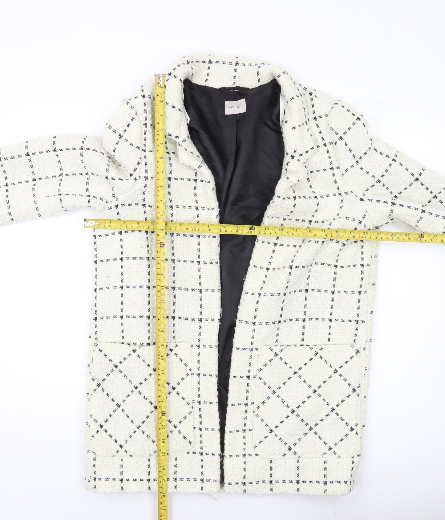 George Women’s Ivory Check Tweed Mid-Length Coat Size 14