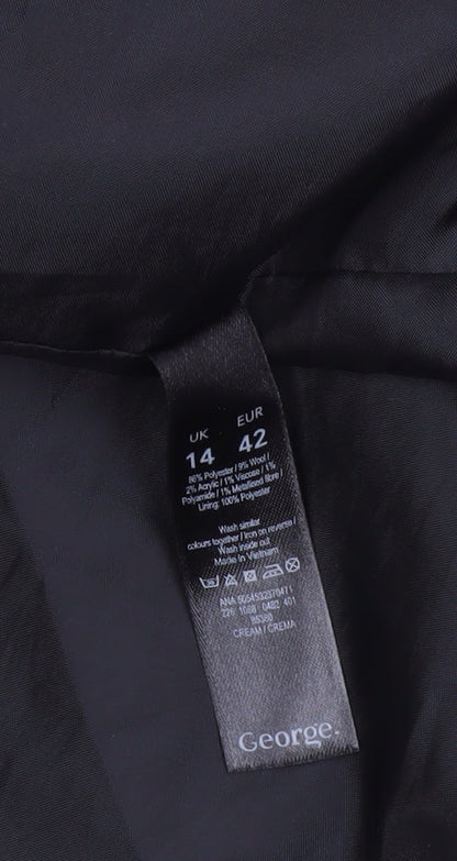 George Women’s Ivory Check Tweed Mid-Length Coat Size 14