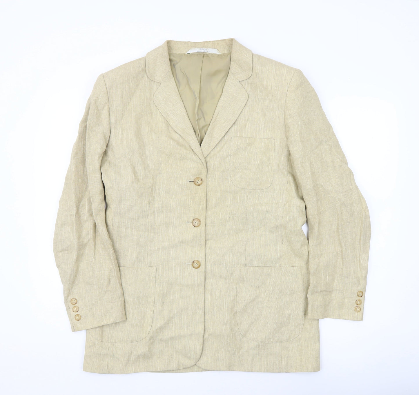 Marks & Spencer Women Beige Linen Blazer UK 14 Long Sleeve Tailored