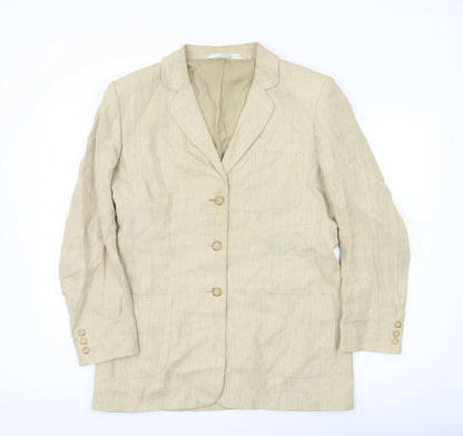 Marks & Spencer Women Beige Linen Blazer UK 14 Long Sleeve Tailored
