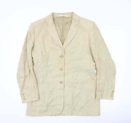 Marks & Spencer Women Beige Linen Blazer UK 14 Long Sleeve Tailored