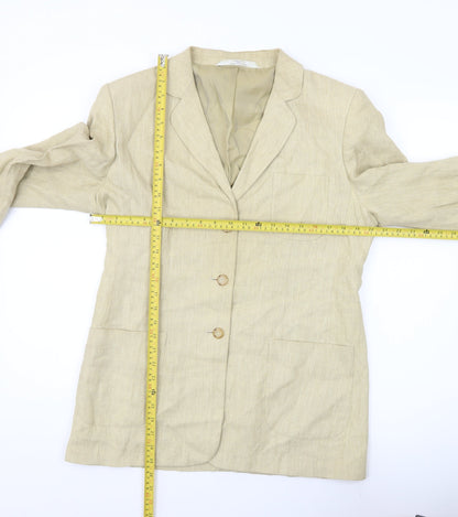 Marks & Spencer Women Beige Linen Blazer UK 14 Long Sleeve Tailored