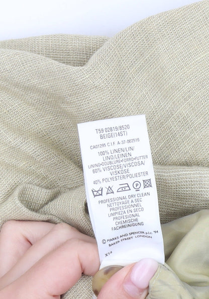 Marks & Spencer Women Beige Linen Blazer UK 14 Long Sleeve Tailored