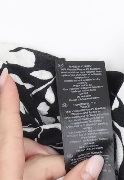 Hobbs Women’s Black Floral Shirt Midi Dress Size 12 V-Neck Workwear