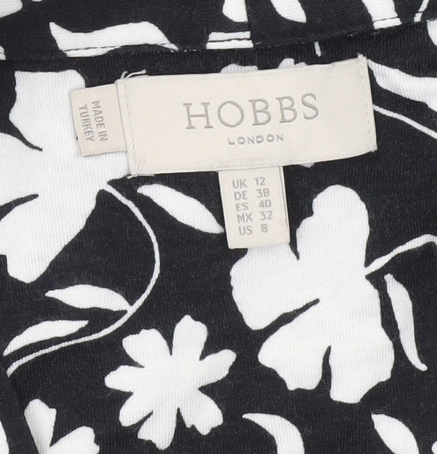 Hobbs Women’s Black Floral Shirt Midi Dress Size 12 V-Neck Workwear