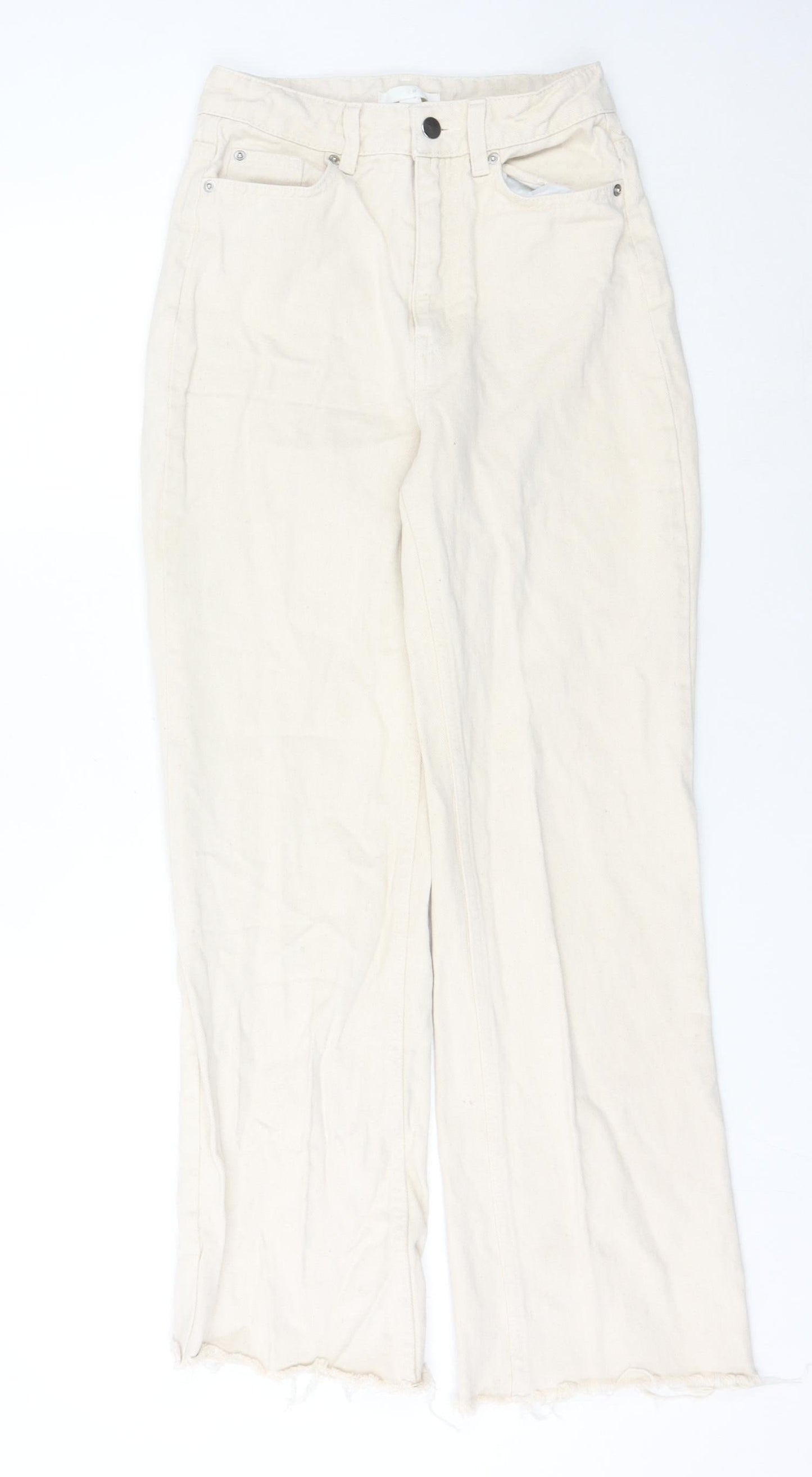 Womens UK Size 6 H&M Regular Fit Wide-Leg Ivory Jeans