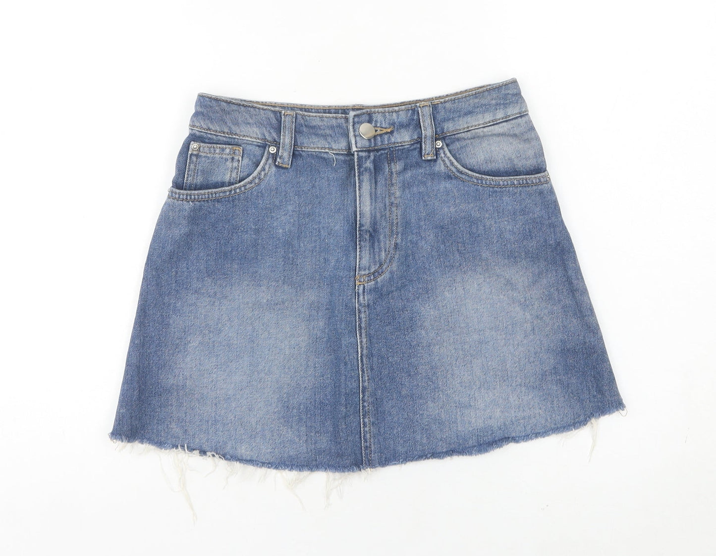 H&M Women Blue Denim A-Line Mini Skirt Size 4 Cotton Casual