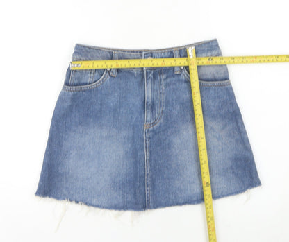 H&M Women Blue Denim A-Line Mini Skirt Size 4 Cotton Casual