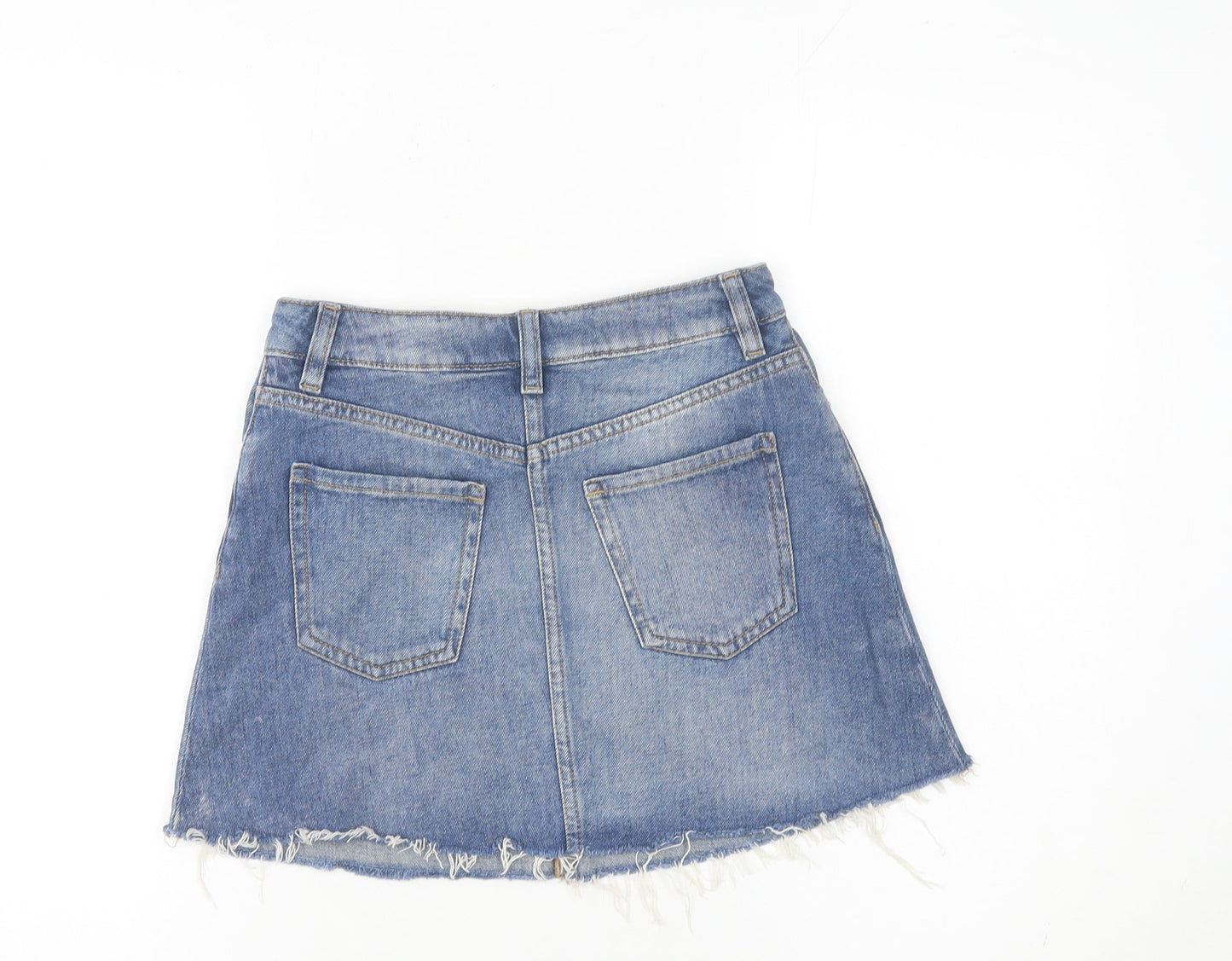 H&M Women Blue Denim A-Line Mini Skirt Size 4 Cotton Casual