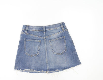 H&M Women Blue Denim A-Line Mini Skirt Size 4 Cotton Casual