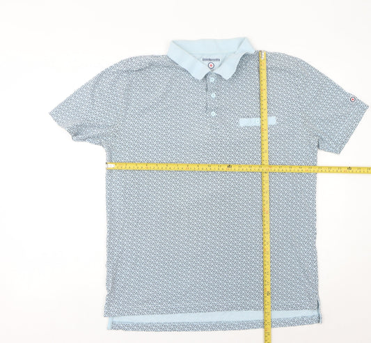 Lambretta Men’s Blue Geometric Cotton Polo Shirt 2XL