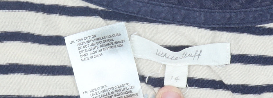 White Stuff Womens Blue Striped Cotton Tank Top Size 14