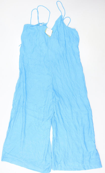 H&M Women’s Blue Wide-Leg Linen Blend Jumpsuit Size 12