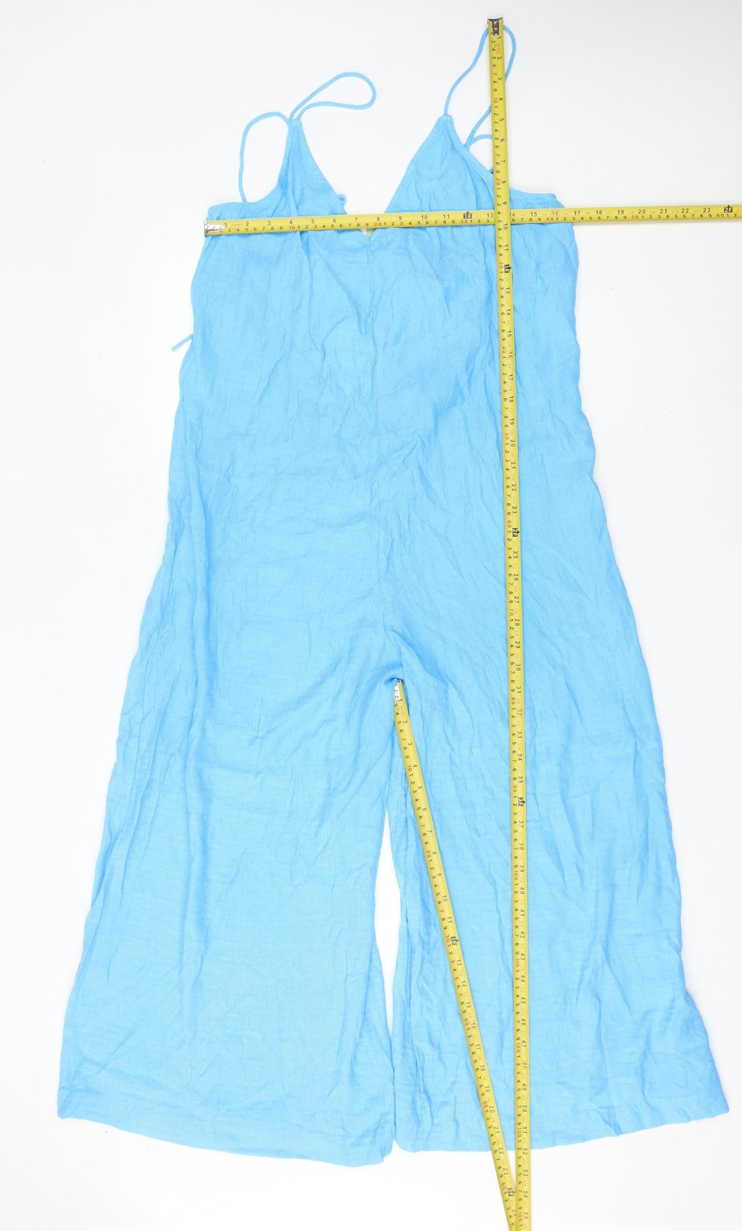 H&M Women’s Blue Wide-Leg Linen Blend Jumpsuit Size 12