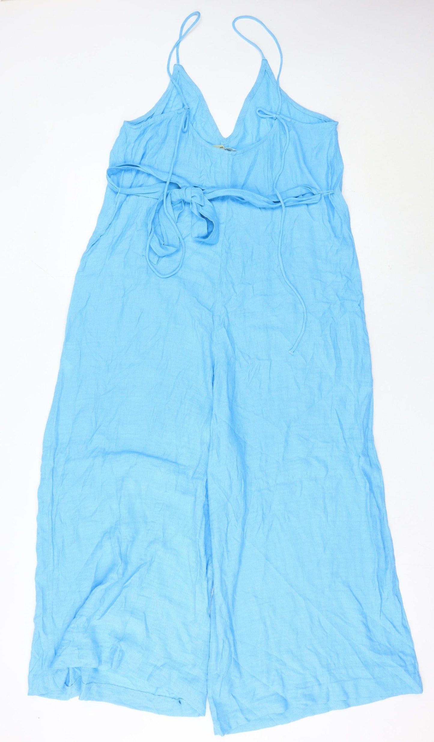 H&M Women’s Blue Wide-Leg Linen Blend Jumpsuit Size 12