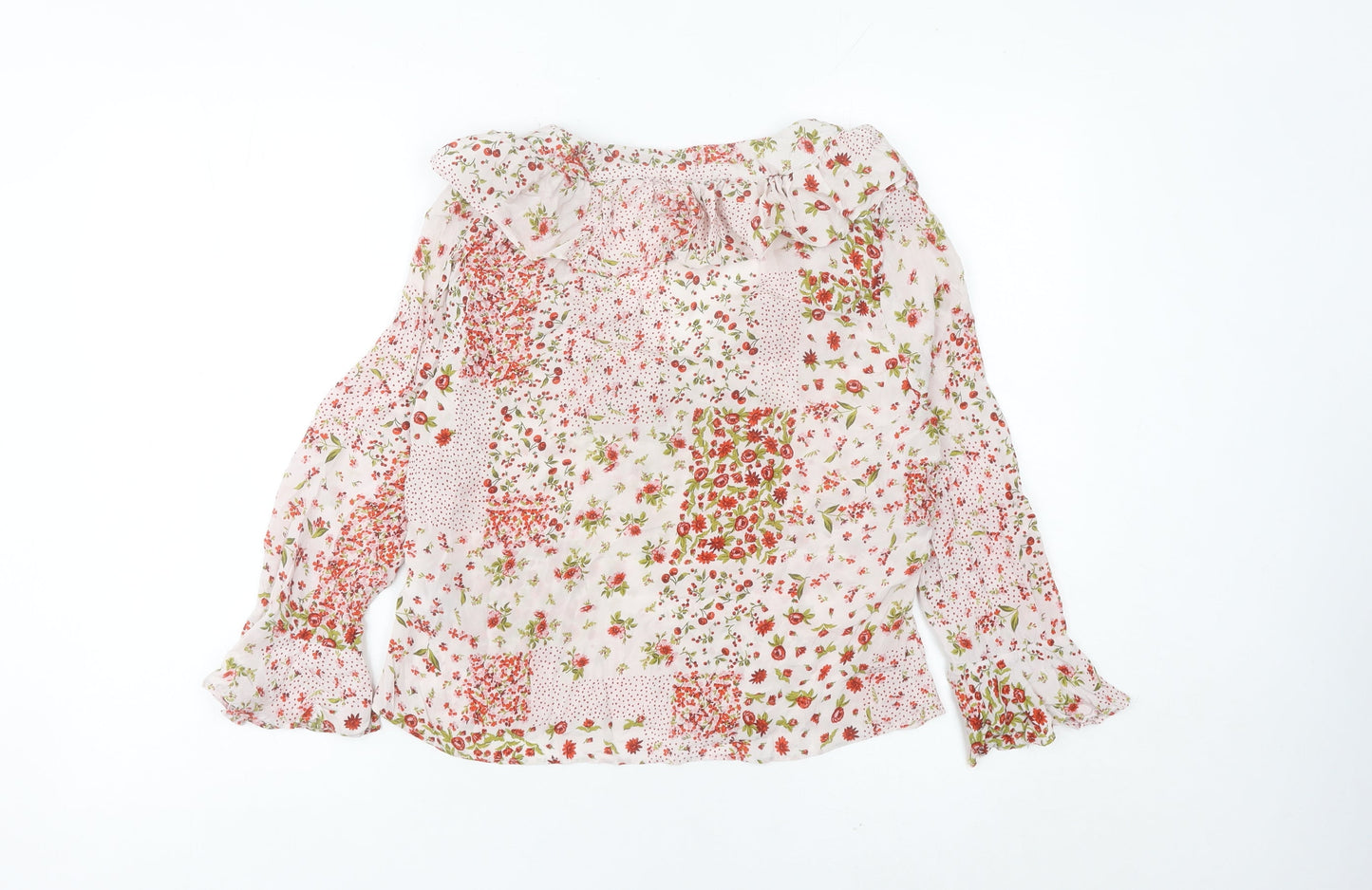 Zara Womens Multicoloured Floral Ruffle Viscose Blouse Size M
